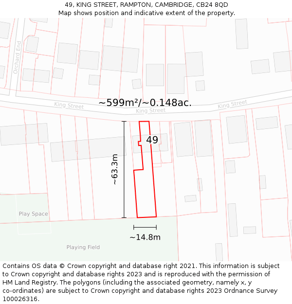 49, KING STREET, RAMPTON, CAMBRIDGE, CB24 8QD: Plot and title map
