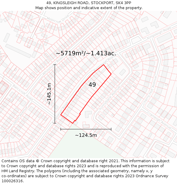 49, KINGSLEIGH ROAD, STOCKPORT, SK4 3PP: Plot and title map