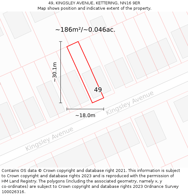 49, KINGSLEY AVENUE, KETTERING, NN16 9ER: Plot and title map