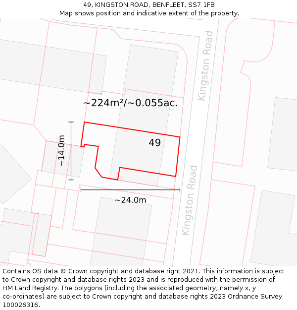 49, KINGSTON ROAD, BENFLEET, SS7 1FB: Plot and title map