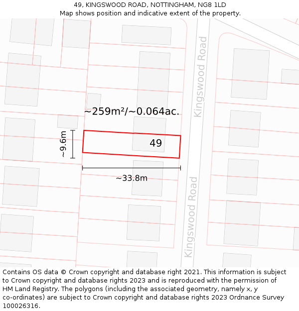 49, KINGSWOOD ROAD, NOTTINGHAM, NG8 1LD: Plot and title map