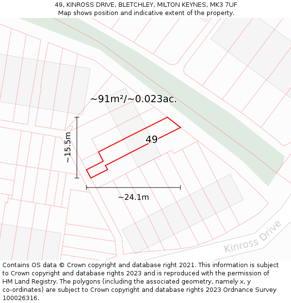 49, KINROSS DRIVE, BLETCHLEY, MILTON KEYNES, MK3 7UF: Plot and title map