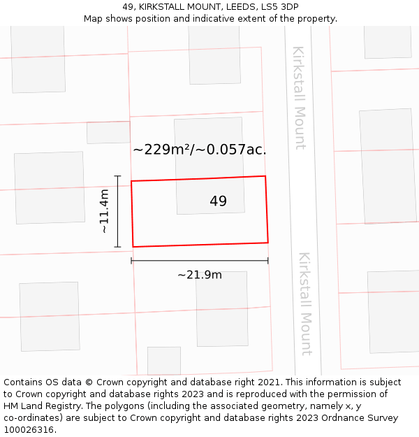 49, KIRKSTALL MOUNT, LEEDS, LS5 3DP: Plot and title map