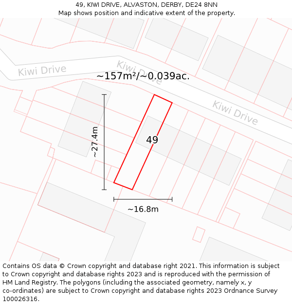 49, KIWI DRIVE, ALVASTON, DERBY, DE24 8NN: Plot and title map