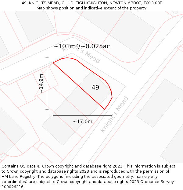 49, KNIGHTS MEAD, CHUDLEIGH KNIGHTON, NEWTON ABBOT, TQ13 0RF: Plot and title map