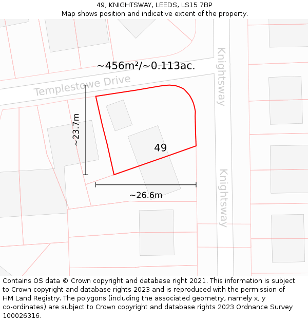 49, KNIGHTSWAY, LEEDS, LS15 7BP: Plot and title map