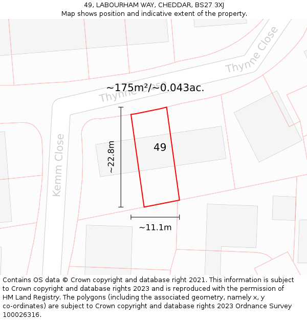 49, LABOURHAM WAY, CHEDDAR, BS27 3XJ: Plot and title map