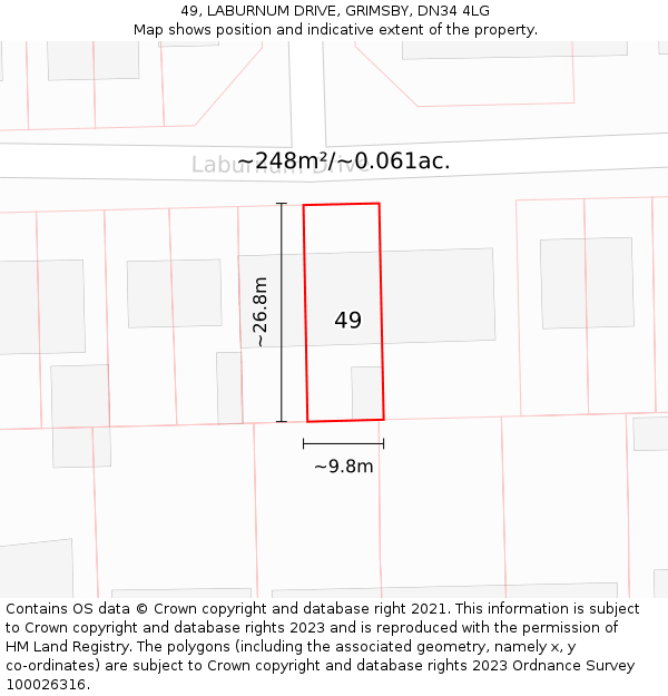 49, LABURNUM DRIVE, GRIMSBY, DN34 4LG: Plot and title map
