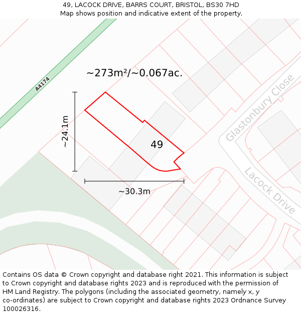 49, LACOCK DRIVE, BARRS COURT, BRISTOL, BS30 7HD: Plot and title map