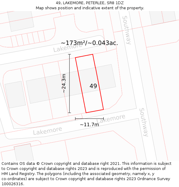49, LAKEMORE, PETERLEE, SR8 1DZ: Plot and title map