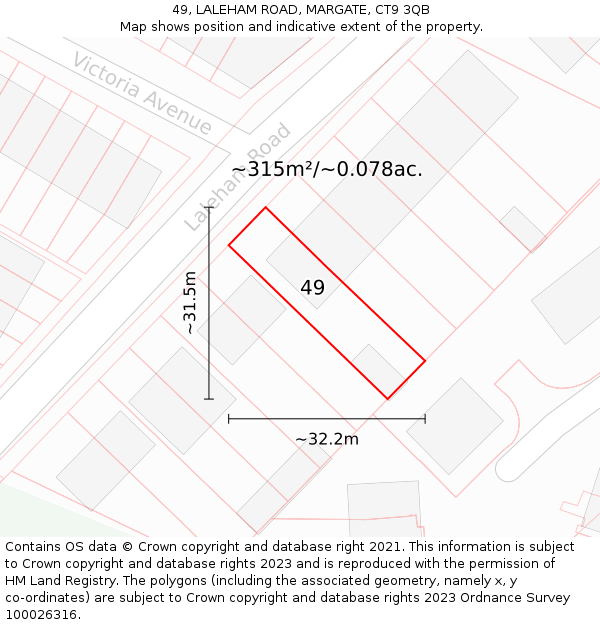 49, LALEHAM ROAD, MARGATE, CT9 3QB: Plot and title map