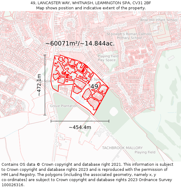 49, LANCASTER WAY, WHITNASH, LEAMINGTON SPA, CV31 2BF: Plot and title map