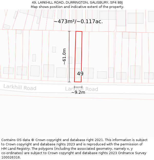 49, LARKHILL ROAD, DURRINGTON, SALISBURY, SP4 8BJ: Plot and title map