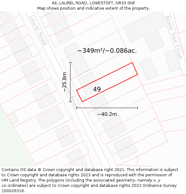49, LAUREL ROAD, LOWESTOFT, NR33 0NF: Plot and title map