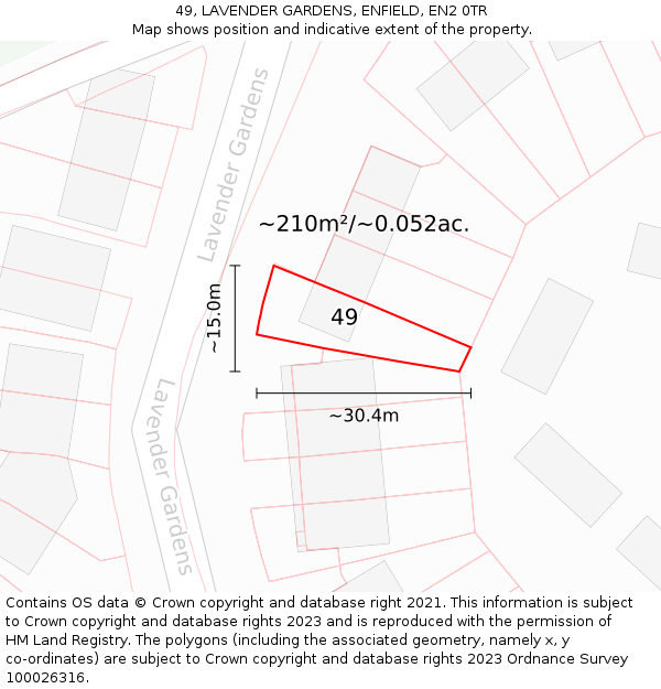 49, LAVENDER GARDENS, ENFIELD, EN2 0TR: Plot and title map