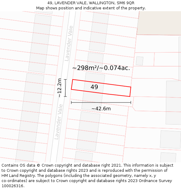 49, LAVENDER VALE, WALLINGTON, SM6 9QR: Plot and title map