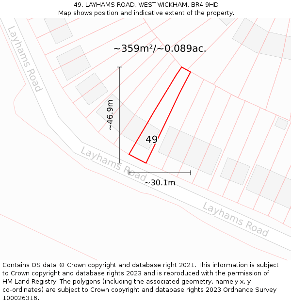 49, LAYHAMS ROAD, WEST WICKHAM, BR4 9HD: Plot and title map
