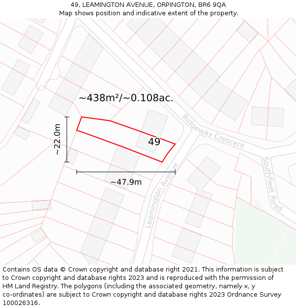 49, LEAMINGTON AVENUE, ORPINGTON, BR6 9QA: Plot and title map