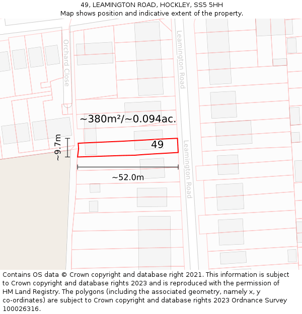 49, LEAMINGTON ROAD, HOCKLEY, SS5 5HH: Plot and title map