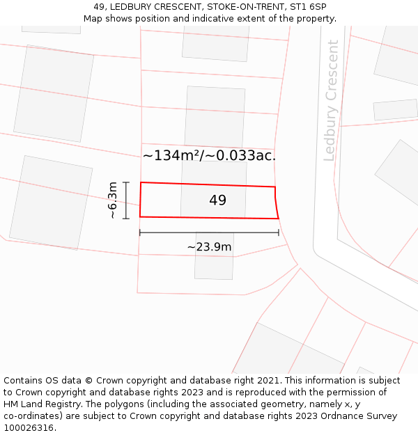49, LEDBURY CRESCENT, STOKE-ON-TRENT, ST1 6SP: Plot and title map