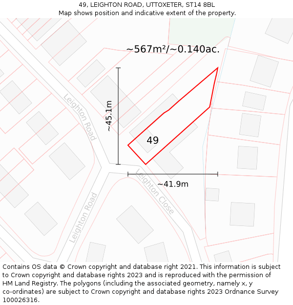 49, LEIGHTON ROAD, UTTOXETER, ST14 8BL: Plot and title map