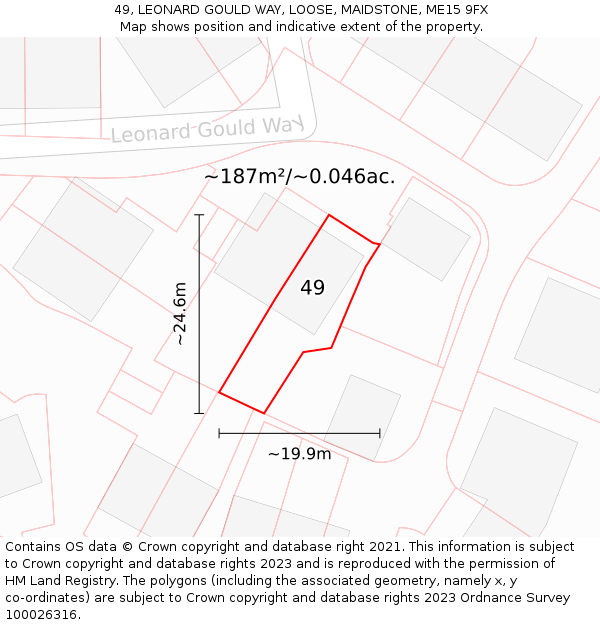 49, LEONARD GOULD WAY, LOOSE, MAIDSTONE, ME15 9FX: Plot and title map