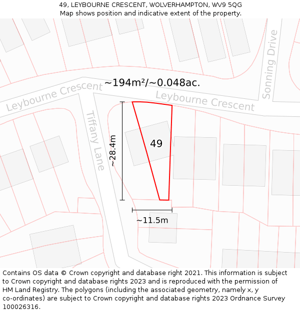 49, LEYBOURNE CRESCENT, WOLVERHAMPTON, WV9 5QG: Plot and title map