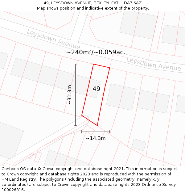 49, LEYSDOWN AVENUE, BEXLEYHEATH, DA7 6AZ: Plot and title map