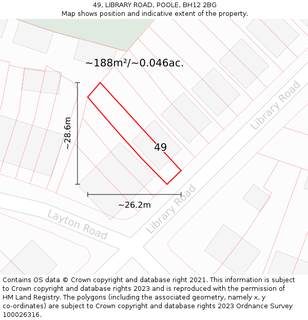 49, LIBRARY ROAD, POOLE, BH12 2BG: Plot and title map