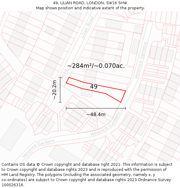 49, LILIAN ROAD, LONDON, SW16 5HW: Plot and title map