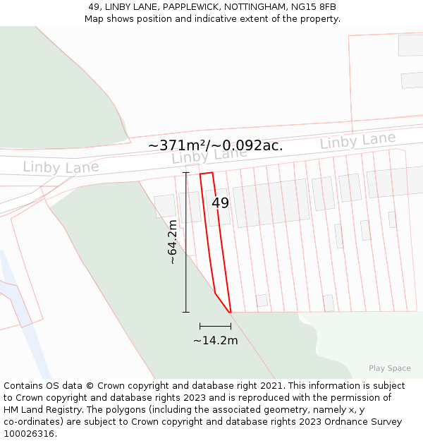 49, LINBY LANE, PAPPLEWICK, NOTTINGHAM, NG15 8FB: Plot and title map