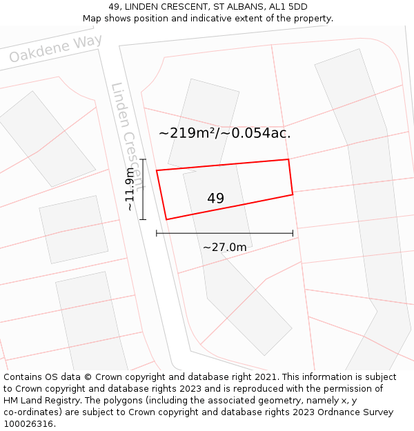 49, LINDEN CRESCENT, ST ALBANS, AL1 5DD: Plot and title map