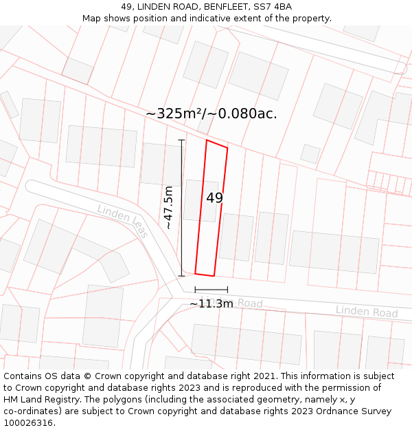 49, LINDEN ROAD, BENFLEET, SS7 4BA: Plot and title map