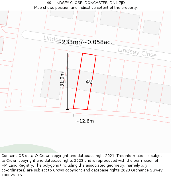 49, LINDSEY CLOSE, DONCASTER, DN4 7JD: Plot and title map
