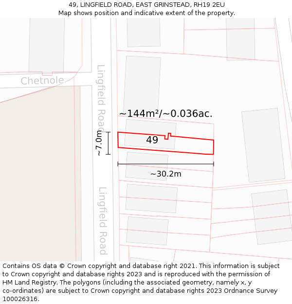 49, LINGFIELD ROAD, EAST GRINSTEAD, RH19 2EU: Plot and title map