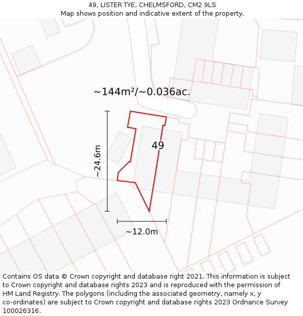 49, LISTER TYE, CHELMSFORD, CM2 9LS: Plot and title map