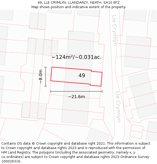 49, LLE CRYMLYN, LLANDARCY, NEATH, SA10 6FZ: Plot and title map