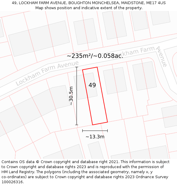 49, LOCKHAM FARM AVENUE, BOUGHTON MONCHELSEA, MAIDSTONE, ME17 4US: Plot and title map