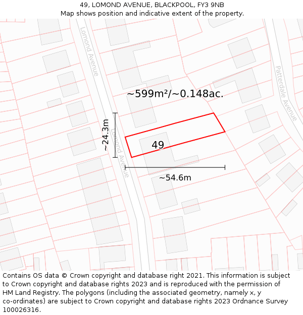 49, LOMOND AVENUE, BLACKPOOL, FY3 9NB: Plot and title map