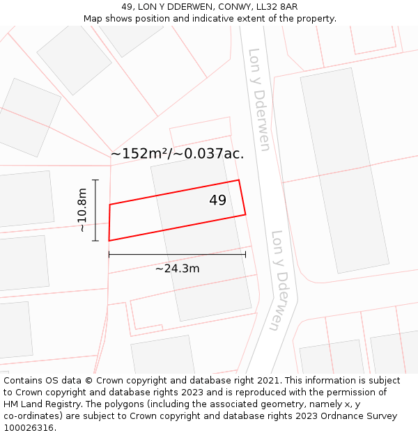 49, LON Y DDERWEN, CONWY, LL32 8AR: Plot and title map