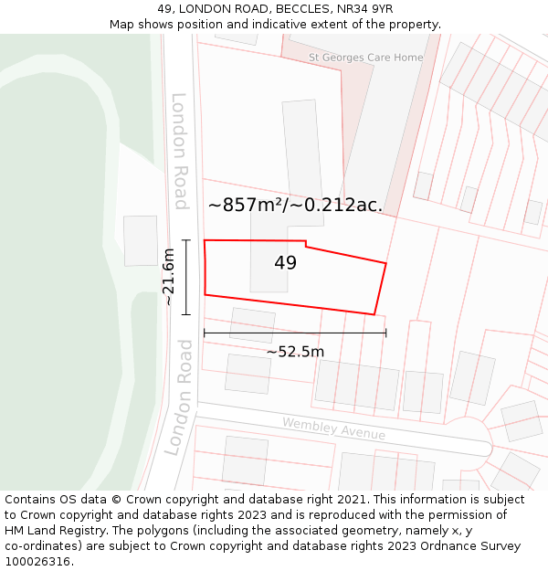 49, LONDON ROAD, BECCLES, NR34 9YR: Plot and title map
