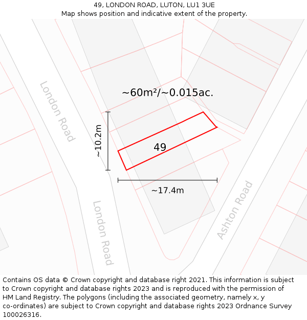 49, LONDON ROAD, LUTON, LU1 3UE: Plot and title map
