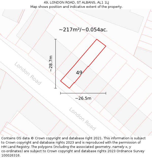 49, LONDON ROAD, ST ALBANS, AL1 1LJ: Plot and title map