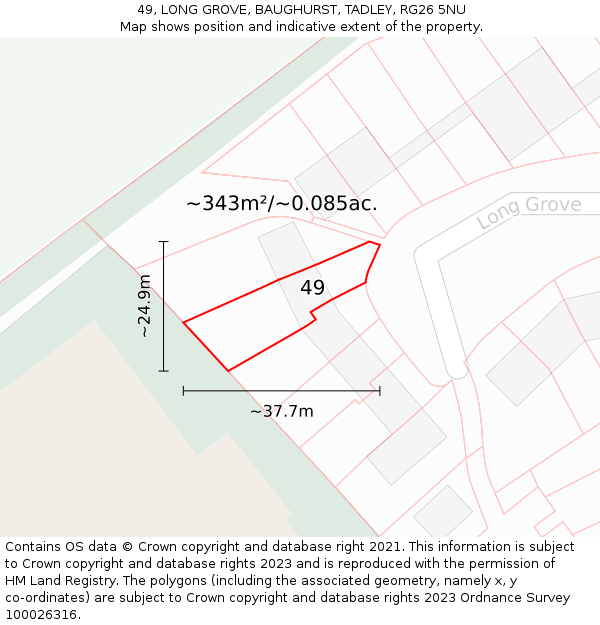 49, LONG GROVE, BAUGHURST, TADLEY, RG26 5NU: Plot and title map