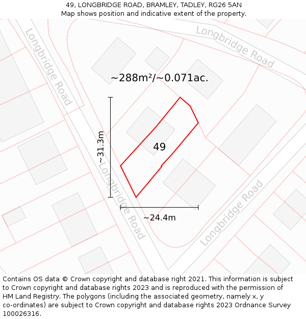 49, LONGBRIDGE ROAD, BRAMLEY, TADLEY, RG26 5AN: Plot and title map