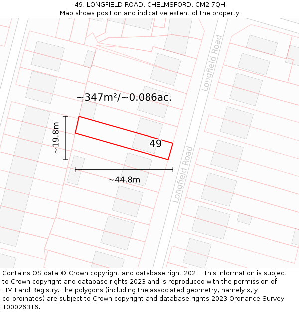 49, LONGFIELD ROAD, CHELMSFORD, CM2 7QH: Plot and title map