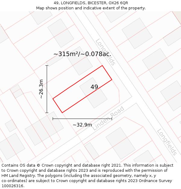 49, LONGFIELDS, BICESTER, OX26 6QR: Plot and title map