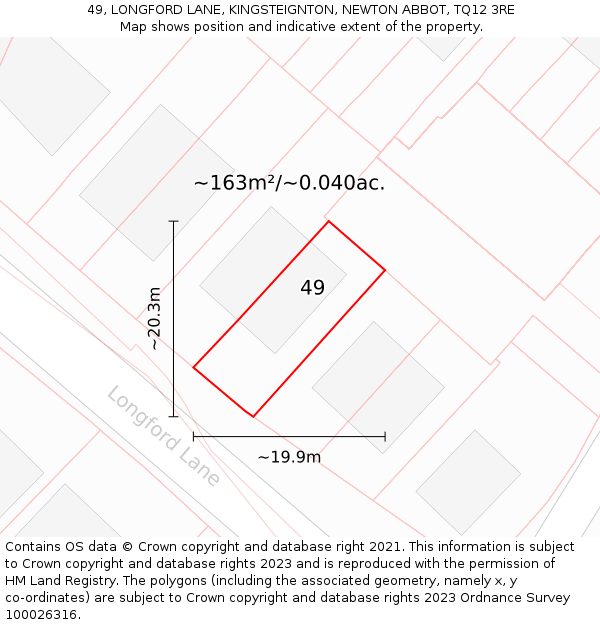49, LONGFORD LANE, KINGSTEIGNTON, NEWTON ABBOT, TQ12 3RE: Plot and title map