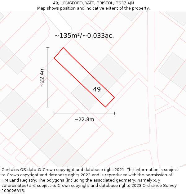 49, LONGFORD, YATE, BRISTOL, BS37 4JN: Plot and title map
