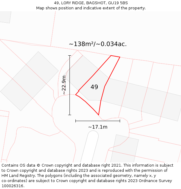 49, LORY RIDGE, BAGSHOT, GU19 5BS: Plot and title map